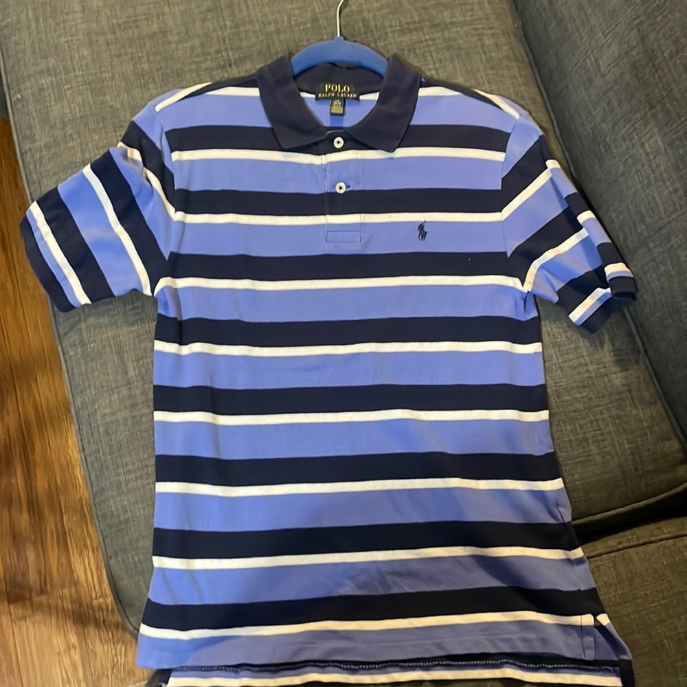 Boys Large14/16 Polo Ralph Lauren Blue/Navy/White Stripe Polo shirt